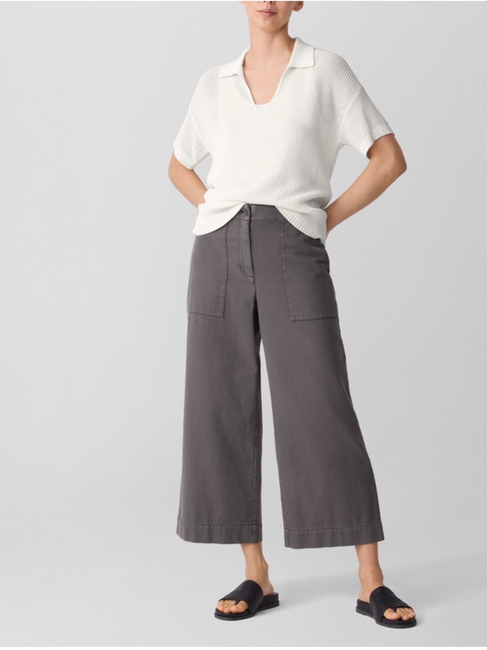 Eileen Fisher Garment-Dyed Utility Cotton Wide-Leg Pant size L